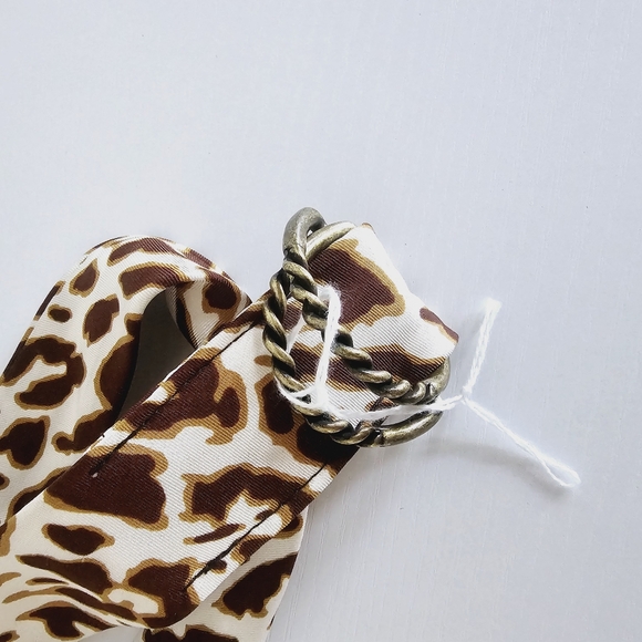 J. Crew 100% Silk Brown/White Cow Animal Print Women's Adjustable Belt Size S/M - Picture 2 of 6